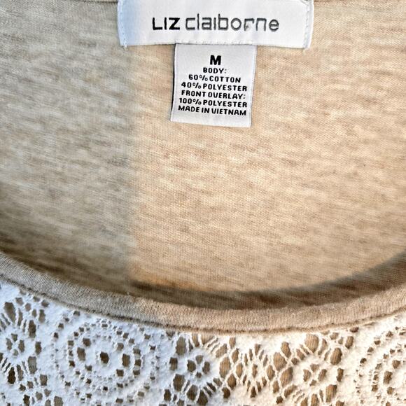 Liz Claiborne Women's Shirt Medium M White Lace Top Blouse Misses size 8 10 - Picture 3 of 6
